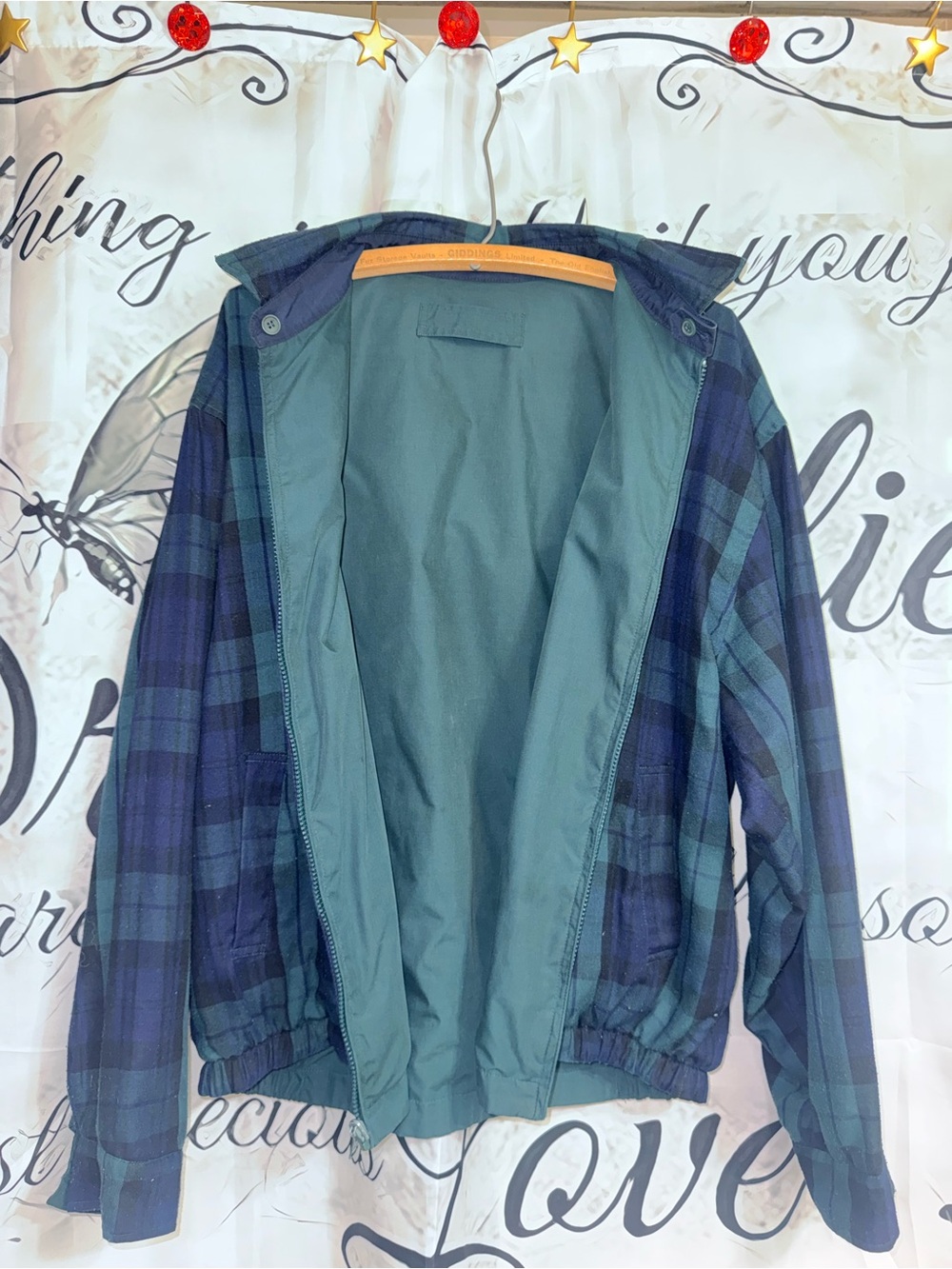 London Fog Green & Navy Plaid Lightweight reversible Jacket